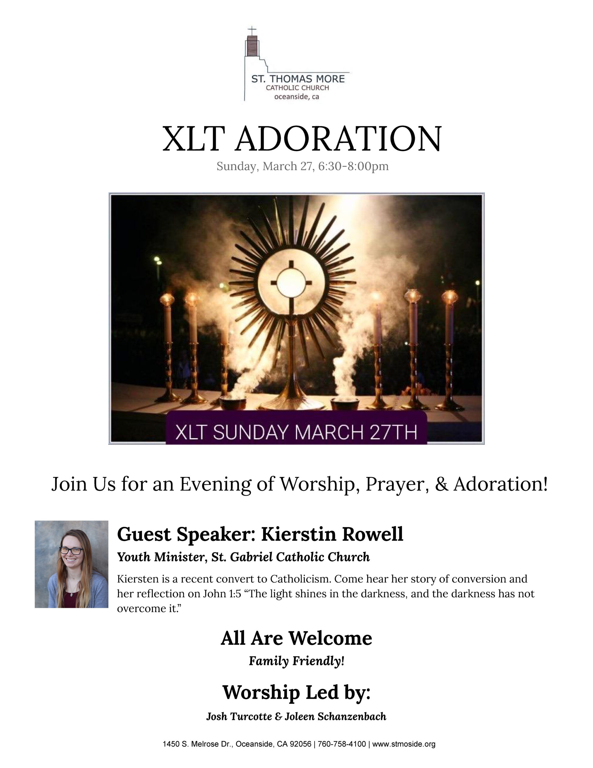 XLT Evening of Worship, Prayer, & Adoration - Sunday, March 27, 6:30pm