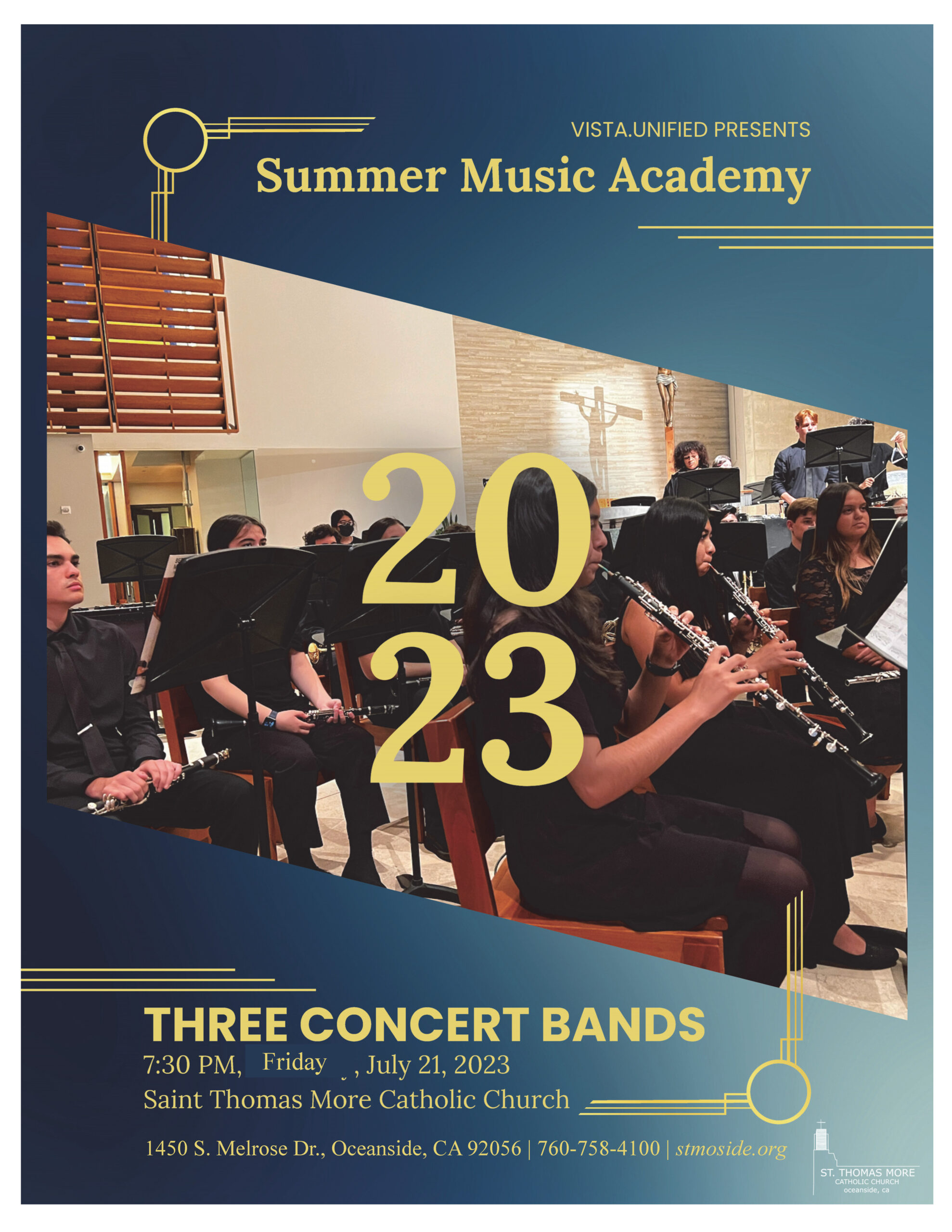 Vista Unified Summer Band Concert, FRIDAY, July 21, 7:30pm