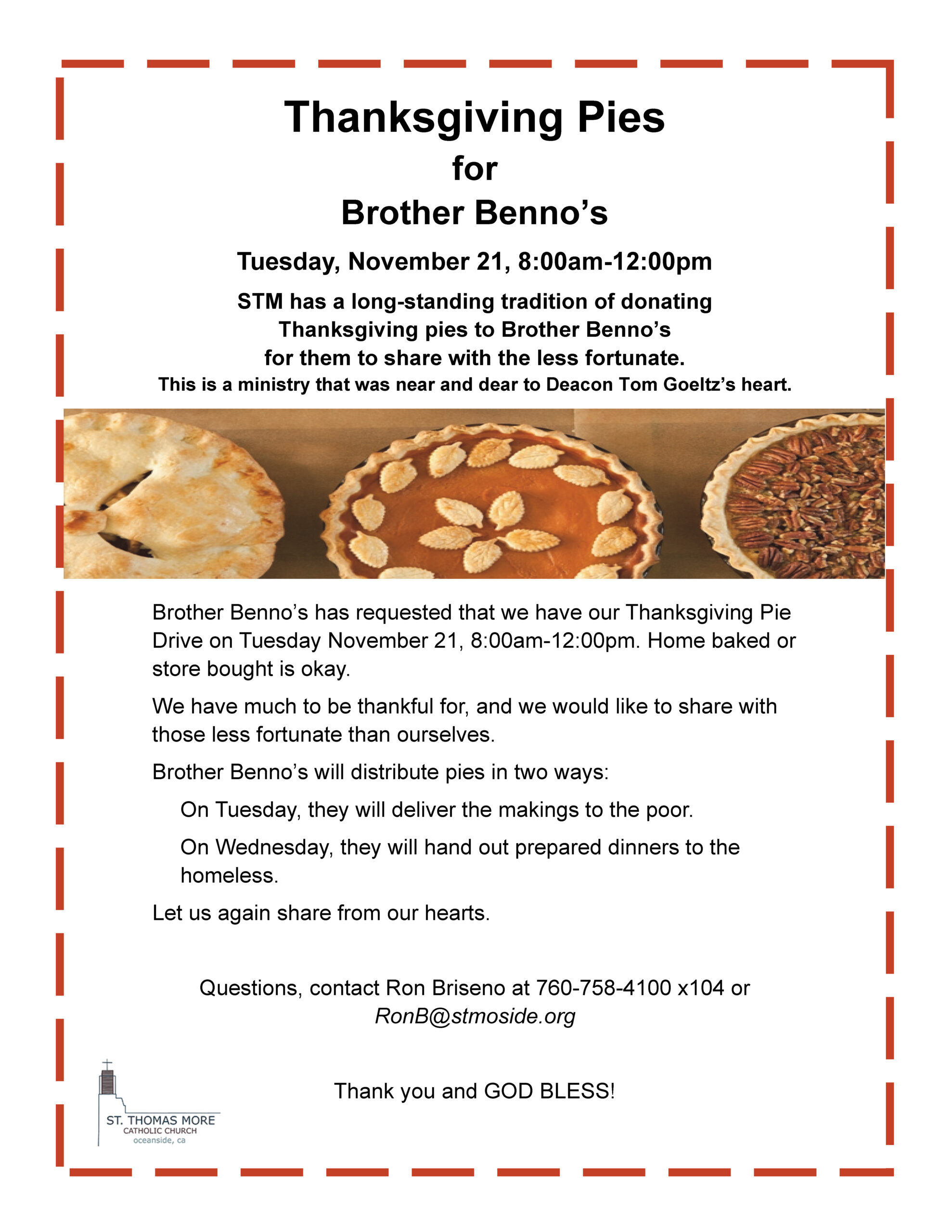 Thanksgiving Pies for Brother Benno’s Nov 21